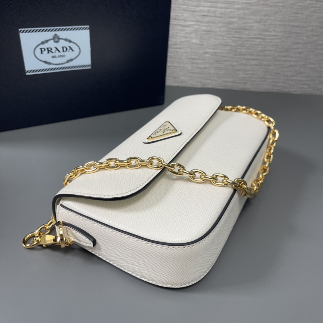 Prada Mini Saffiano Leather Shoulder Bag Handbag White 1BD356